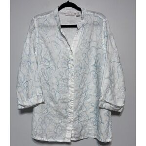 Vintage Tweeds Linen‎ Embroidered Tunic Size 1X Cottagecore Coastal Grandmother